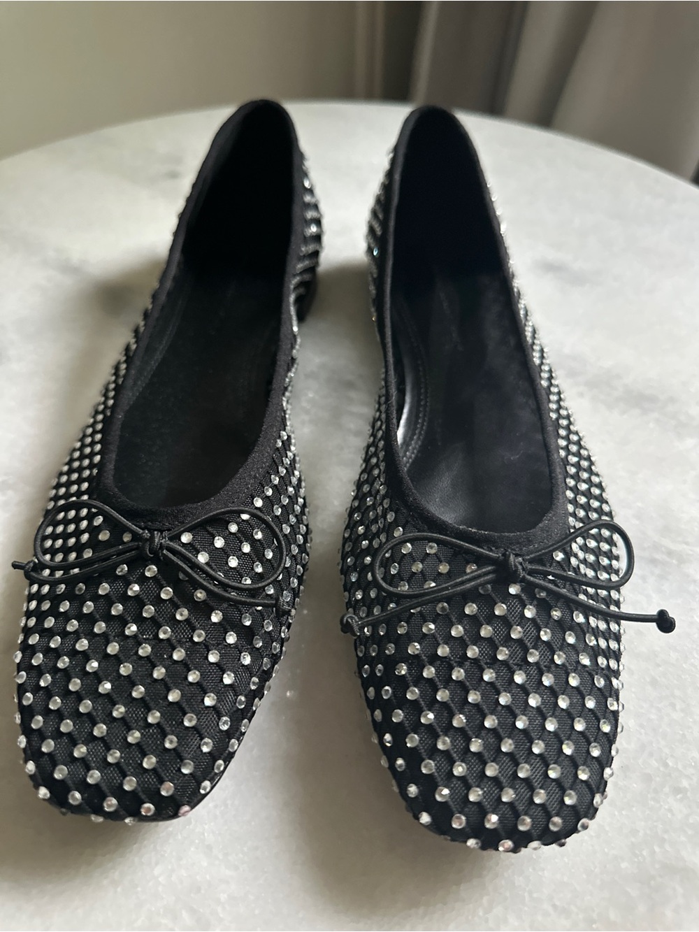 NWOT Black Rhinestone Ballet Flats with Bow Accent - Women's